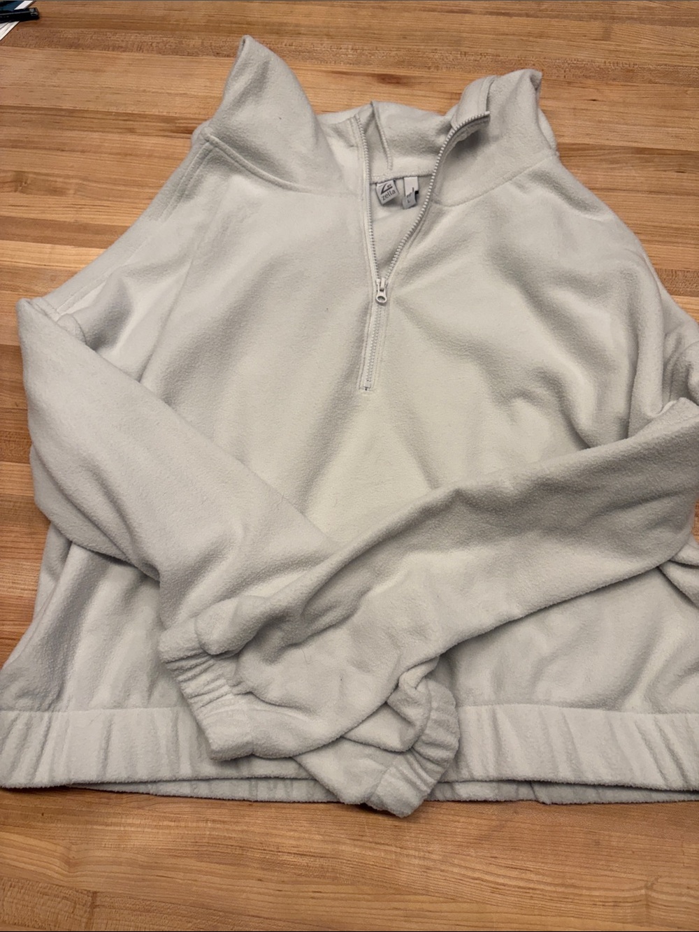Women’s Half-Zip Fleece Pullover Hoodie - Light Gray/ white